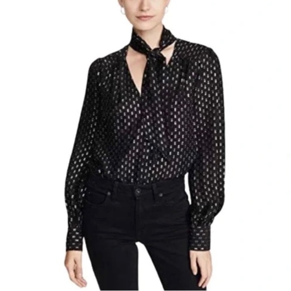 PAIGE Tops - Paige Metallic Long Sleeve Bow Tie Silk Blouse